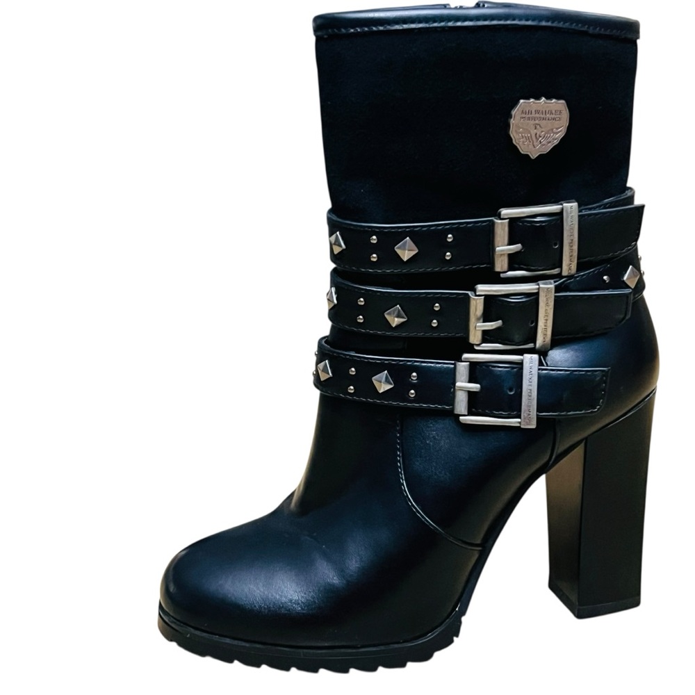 Milwaukee Boots Block Heel Triple Strap Womens Round Toe Ridding 6 NWOT
